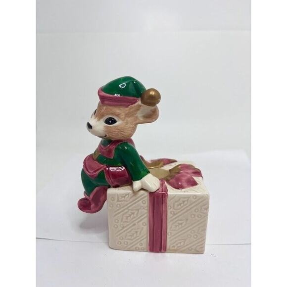 Omnibus Fitz & Floyd Christmas Mouse / Elf Candle Holder Pair 5.25" #2052/103 - Picture 2 of 10